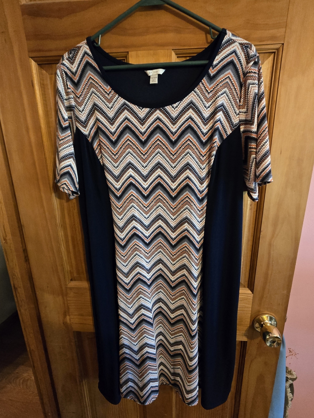 Cato Navy and Beige Chevron Midi Dress
